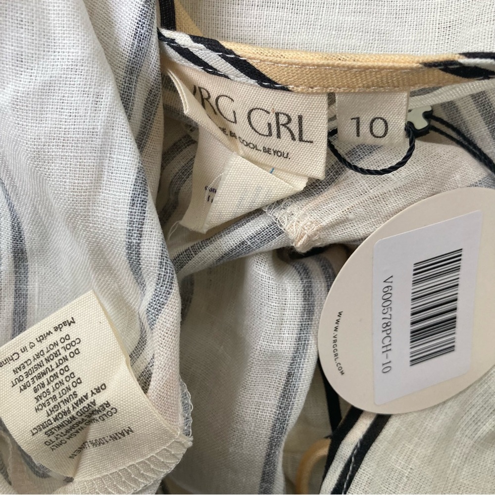 NWT VRG GRL Tularosa Linen Midi Dress Apricot Spritz Stripe Yellow/Black - Picture 9 of 16